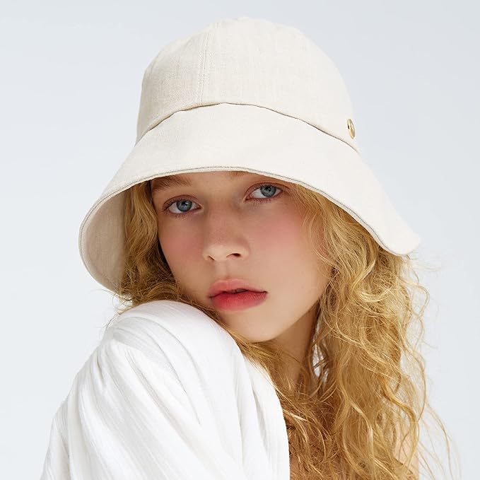 WHITE SANDS MOJA Linen Victorian Bonnet Hat Sun Cap, Foldable Summer Visor | New Katy