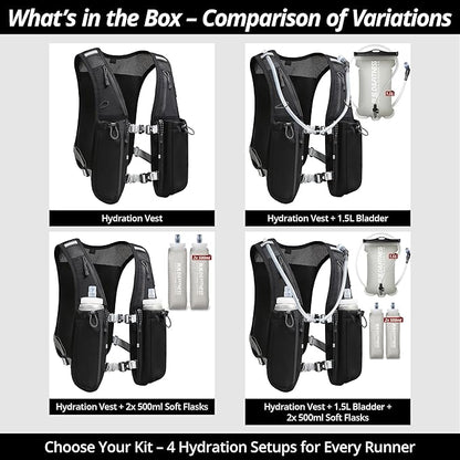 Running Hydration Vest for Women and Men. Reflective, 8 Pocket, Quick Dry, Water-Resistant, Breathable, Adjustable Backpack for Runs, Hiking, Cycling, Trails, Marathons