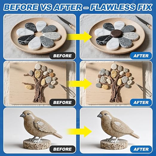 Stone Glue 100g - Marble Glue Heavy Duty for Granite, Artificial Stones & Tile | Clear Waterproof Stone Adhesive for Marble Repair & Craft Projects | Fast Drying, Strong, 6 Precision Nozzle