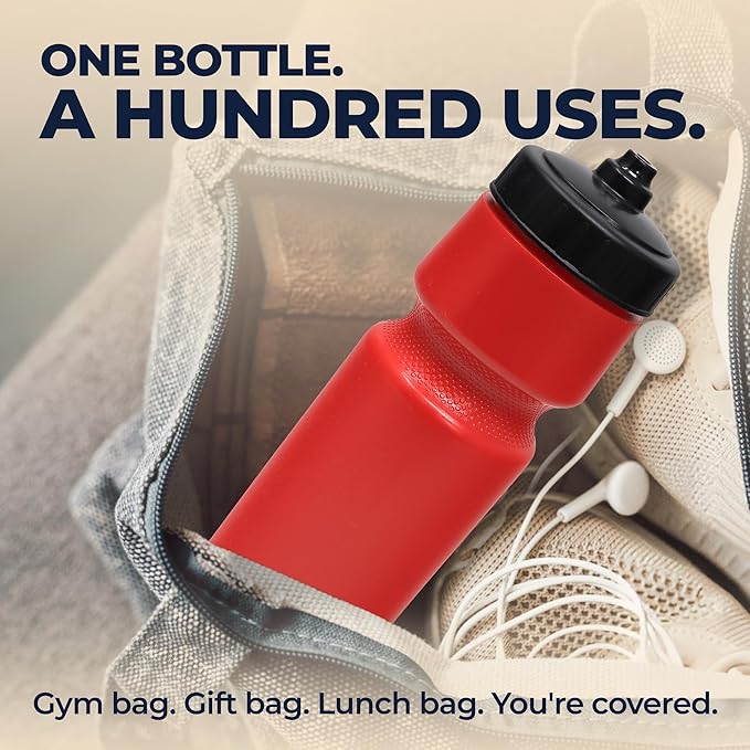 Rolling Sands USA Made 24 oz Sports Squeeze Water Bottles, 3 Pack, BPA-Free, Easy Drink One Way Flow Valve, Fits Most Bike Cages, Dishwasher Safe, Durable, Reusable and Lightweight, Red