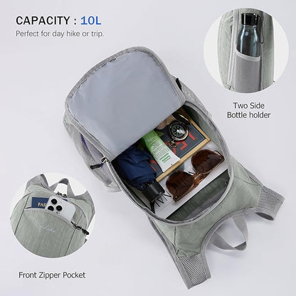 10L Small Hiking Backpack Travel Daypack Lightweight Packable Back Pack for Women Men(Light Grey)