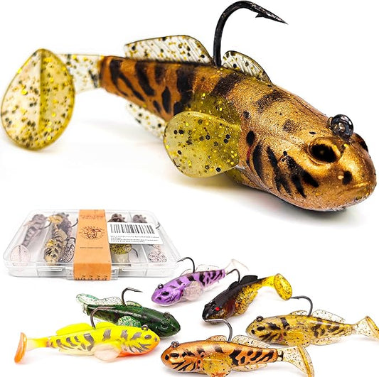 Soft Fishing Lures Shad Minnow Swimbaits, Pre-Rigged Jig Heads Paddle Tail Swim Baits for Bass, Trout, Walleye, Crappie, Sinking Jigs Bait for Saltwater Freshwater, Fishing Gifts for Men