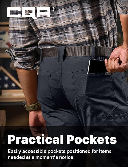 CQR Men's Flex Stretch Tactical Pants, Water Resistant Ripstop Cargo Pants, Lightweight EDC Outdoor Work Hiking Pants