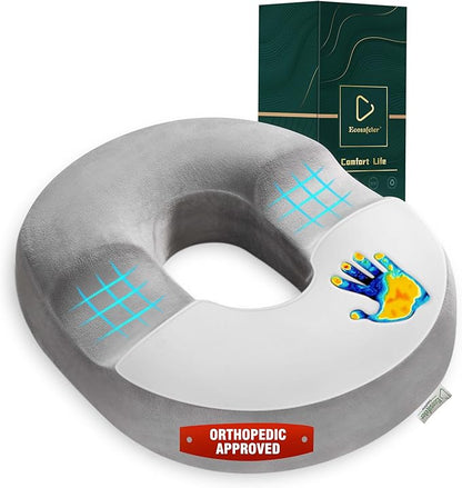 Donut Cushion Memory Foam Hemorrhoids Cushion for Postpartum & Coccyx & Tailbone Pain Pressure Relief for Office Chair, Wheelchair, Office, Car Seat (Grey)
