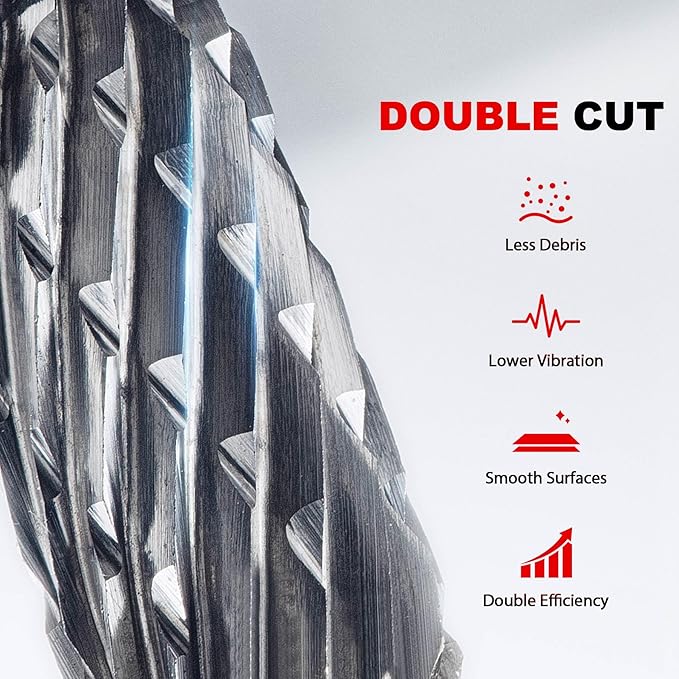 HAUTMEC Tungsten Carbide Rotary Burr Bit – 1/4" Shank, Double Cut Tungsten Rotary File for Die Grinder, Professional Grade, Suit for Metal Carving, Grinding, Engraving & Deburring - HT0449