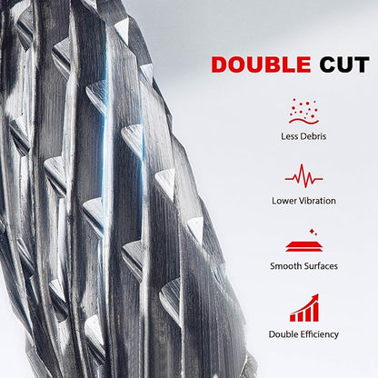 HAUTMEC Tungsten Carbide Rotary Burr Bit – 1/4" Shank, Double Cut Tungsten Rotary File for Die Grinder, Professional Grade, Suit for Metal Carving, Grinding, Engraving & Deburring - HT0449