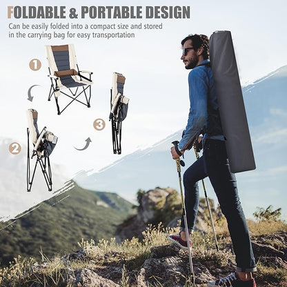 HAPPYGRILL Folding Camping Chair with Carrying Bag, Portable Lawn Chair with Cup Holder, 330 LBS Outdoor Chair for Outside Fishing Travel Swimming Picnic