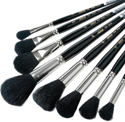 Silver Brush Limited MP-5665S Silver Mops Short Handle Round and Oval Black Mops Brushes with Super-Soft Organic Hair, 8pc Professional Painting Set for Oil, Acrylic, Watercolor, Pastels, & Charcoal