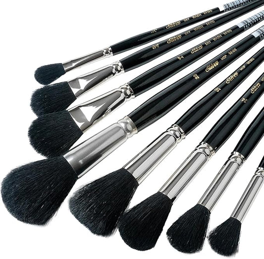 Silver Brush Limited MP-5665S Silver Mops Short Handle Round and Oval Black Mops Brushes with Super-Soft Organic Hair, 8pc Professional Painting Set for Oil, Acrylic, Watercolor, Pastels, & Charcoal