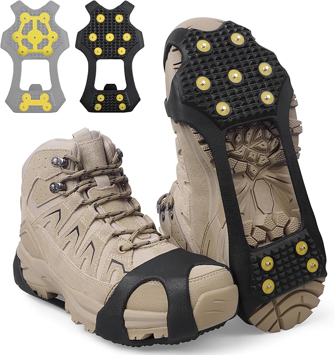 Ice Cleats Snow Traction Crampons for Shoes and Boots,11-Stud Ice Cleats Walking Traction Grips Anti-Slip Ice Snow Grippers Over Shoe for Women Men Walking on Snow and Ice