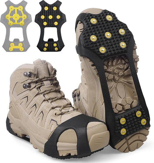 Ice Cleats Snow Traction Crampons for Shoes and Boots,11-Stud Ice Cleats Walking Traction Grips Anti-Slip Ice Snow Grippers Over Shoe for Women Men Walking on Snow and Ice