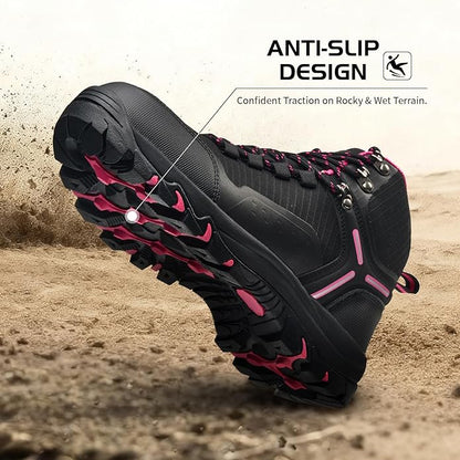 Waterproof Women's Hiking Boots with Wide Toe Box Lightweight Non-Slip Grip Ankle Support, Durable Comfort for Trekking, Trail Running, and Outdoor Adventures