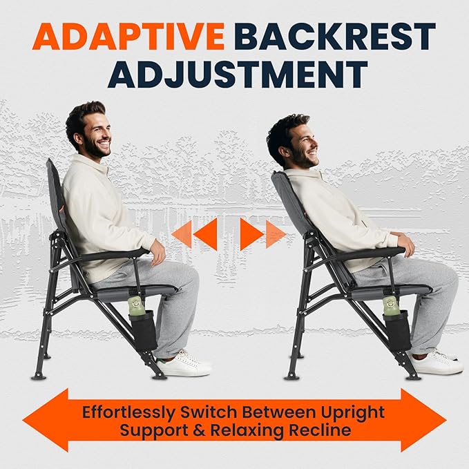 Overmont Back Support Camping Chair for Adults - Oversized with Adjustable High Backrest - Heavy Duty Folding Chair Supports 450 LBS - Cup Holder & Side Pocket – Perfect for Outdoor, Lawn, Beach Use