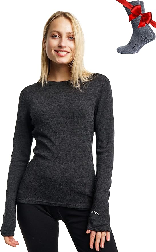 Merino.tech Merino Wool Base Layer Women - 100% Merino Wool Heavyweight, Midweight, Lite Long Sleeve Thermal Shirt and Socks