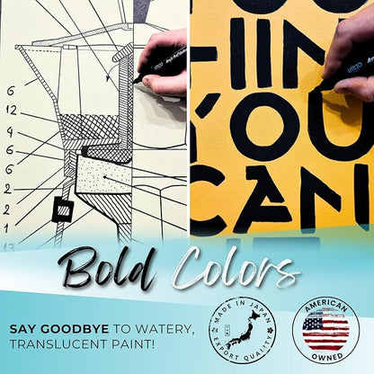 Utillo Craft (8-Pack Black Paint Pens | Medium Tip Made in Japan | Bold Color+100% Coverage on Rock, Wood, Fabric, Glass, Paper, Plastic, Metal, Canvas | 2-3mm Black Acrylic Paint Markers