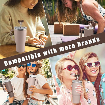 4Pcs Silicone Straw Toppers Covers for Stanley Cups 40/30oz 10mm(0.4in) Chocolate Dust-Proof Bow Straw Covers Toppers Suitbale for Stanley Cup Accessories Reusable Straws Caps