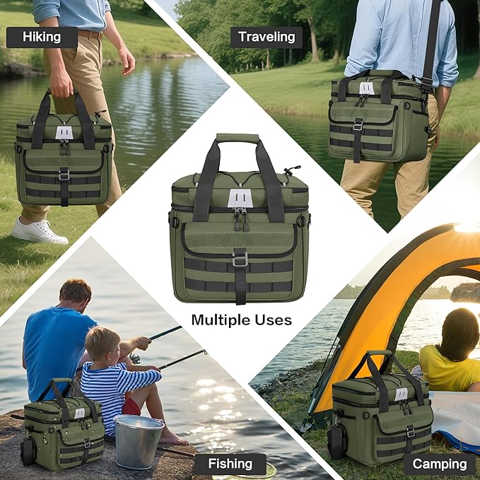 30L Large Fishing Tackle Bag, Waterproof Tackle Box Bag for Saltwater & Freshwater Fishing, Gear and Equipment Storage, Padded Shoulder Strap, Gift for Men, Green