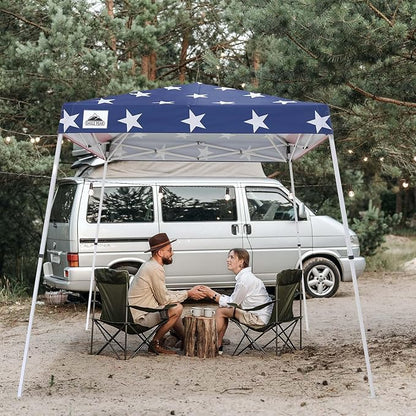 EAGLE PEAK 8x8 Slant Leg Pop-up Canopy Tent Easy One Person Setup Instant Outdoor Beach Canopy Folding Portable Sports Shelter 8x8 Base 6x6 Top (American Flag)