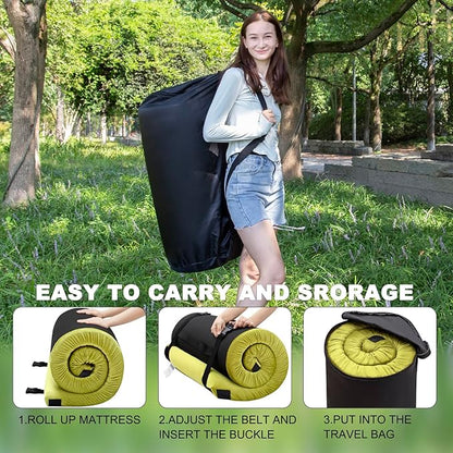 Memory Foam Camping Mattress Sleeping Pad, 3" Thick Waterproof Portable Roll Up Sleeping Mats & Floor Mattress Pad with Pillow + Travel Bag for Camping Car Truck SUV Tent Sleepover Kids Adult