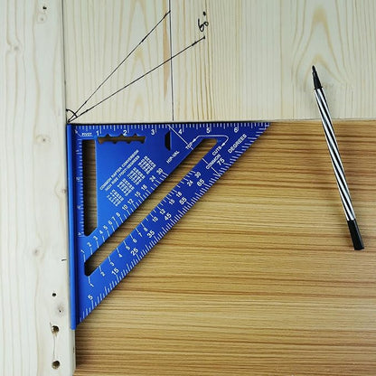 ASNOMY Imperial Triangle Ruler - 7 Inch & 12 Inch Blue Aluminum Alloy Rafter Square Protractor, High Precision Layout Measuring Tool for Engineer Carpenter