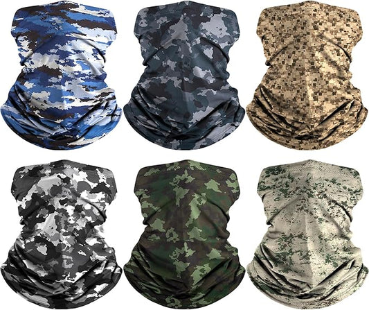 HONGTEYA 6 Pack Neck Gaiter Face Mask: Breathable Windproof Face Cover Balaclava High Elastic Earloop Bandana for Men Women