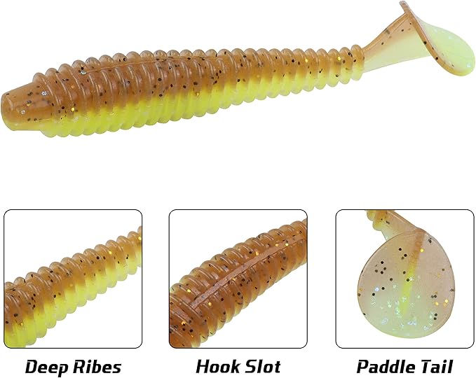 RUNCL Swimbaits Paddle 10/20/30/40PCS, 5/4/3/2 Inchs Paddle Tail, Soft Lure for Trout Crappie Bass, Durable Plastic Bait Swimmer for Saltwater/Freshwater, Fishing Lover's Gift