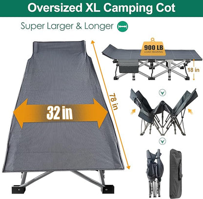 LILYPELLE Folding Camping Cot, Extra Wide Heavy Duty Sleeping Cots with Carry Bag, Double Layer Oxford Portable Travel Camp Cots for Home, Office Nap and Outdoor Beach