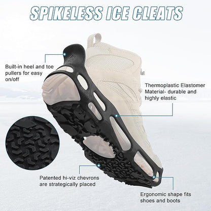Spikeless Ice Cleats for Boots and Shoes Slip On Traction Cleats Crampons Traction Devices Aids Rubber Footwear for Snow and Ice Winter Walking Indoor Outdoor Men Women