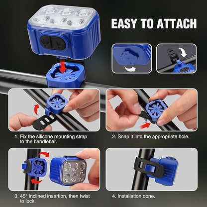 WORKPRO Bike Lights Set [8+13 Modes], Rechargeable Bicycle Light Set Ultra Bright, IP65 Waterproof Bike Lights for Night Riding, 1200mAh Bike Headlight and Tail Light Reflectors