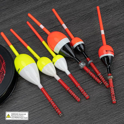 THKFISH Fishing Floats and Bobbers Balsa Wood Floats Spring Bobbers with Oval Slip Bobbers for Crappie Panfish Walleyes Fixed Bobber (1"X0.7"X6") (1.25"X0.75"X6") (2"X1.14"X5.86") 5pcs