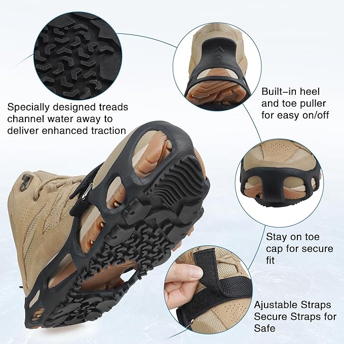 Spikeless Ice Cleats for Boots and Shoes Slip On Traction Cleats Crampons Traction Devices Aids Rubber Footwear for Snow and Ice Winter Walking Indoor Outdoor Men Women