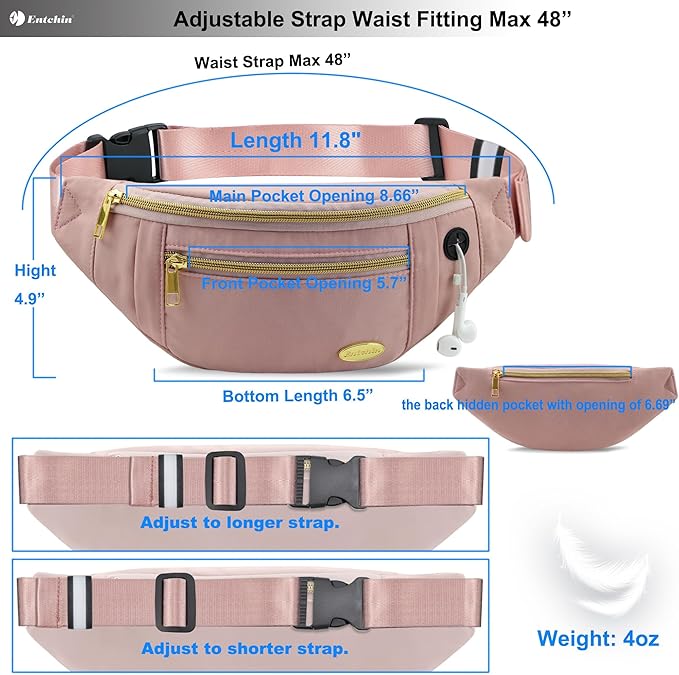 Entchin Fanny Pack for Women Men,Crossbody Belt Bag with 4-Zipper Pockets,Adjustable Waist Bag Pack,One of the Most Popular Travel Essential Gifts for Walking,Traveling,Cycling