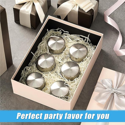 Tessco 6 Pieces Collapsible Shot Glasses Stainless Steel Collapsible Cup Reusable Portable Travel Folding Cup with Lid and Keychain for Camping Hiking Cycling(5 oz)