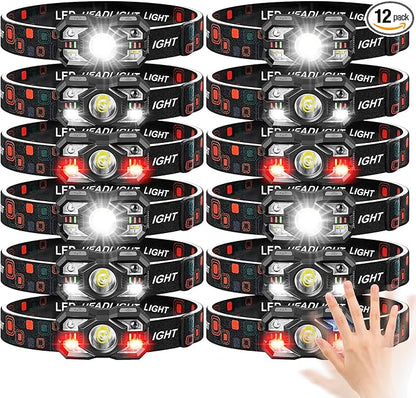 Headlamp Rechargeable 6Pack, 3000 Lumen Ultra-Light Bright Headlamp Flashlight with White Red Light, LED Headlight Motion Sensor, 5+5 Mode for Outdoor Camping Fishing Running Hiking (12)