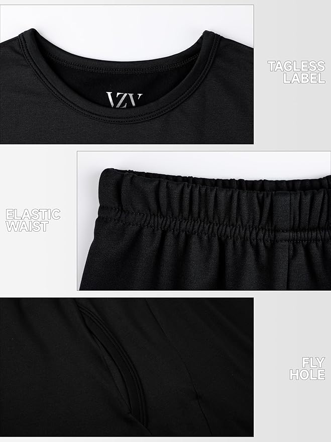 VZV 3 Set Thermal Underwear for Men Fleece Lined Long Johns Mens Thermals Top and Bottom Set Base Layer for Cold Weather