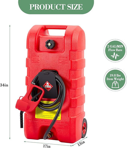 15 Gallon Gas Can, Fuel Transfer Tank, Portable Fuel Tank With Pump, Portable Gasoline Tank On Wheels With Le Fluid Transfer Siphon Pump and 10-Inch Hose, for Cars, Boats, Lawnmowers, ATVs, Tractor