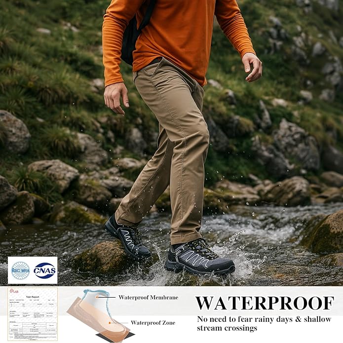 Queday Mens Waterproof Hiking Shoes Lightweight Outdoor Walking Shoes Breathable Hike Trekking Trails Camping Climbing