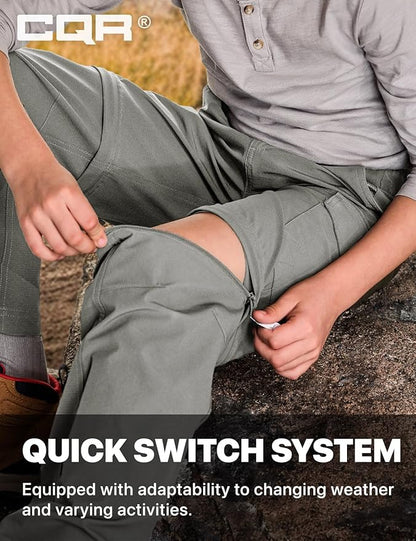 CQR Kids Youth Hiking Cargo Pants, UPF 50+ Quick Dry Convertible Zip Off Pants, Outdoor Camping Pants