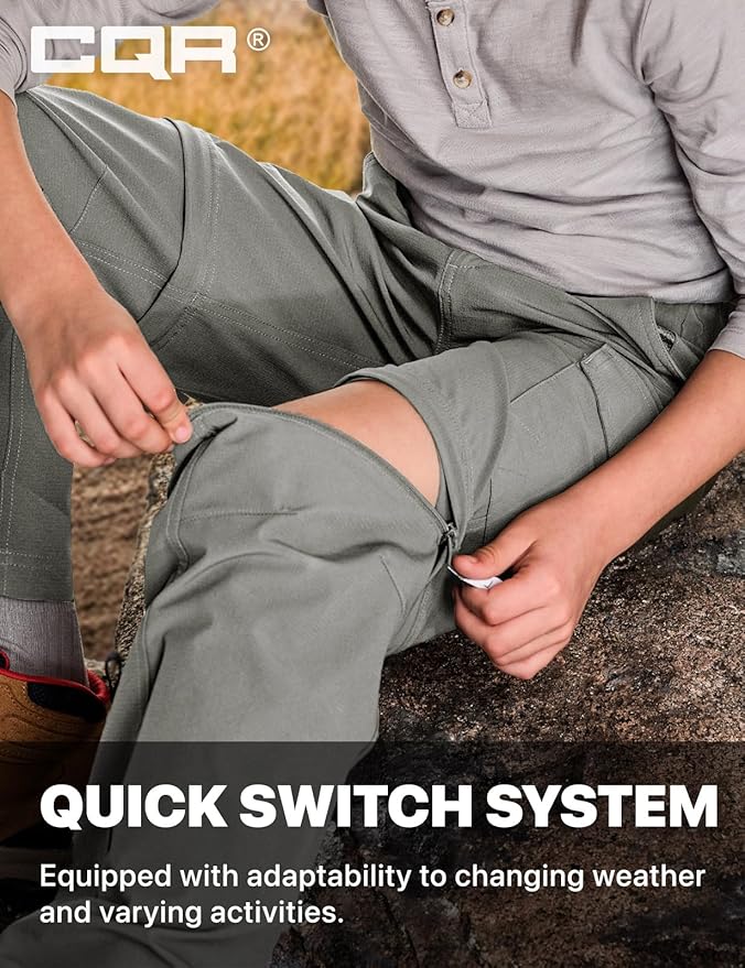 CQR Kids Youth Hiking Cargo Pants, UPF 50+ Quick Dry Convertible Zip Off Pants, Outdoor Camping Pants