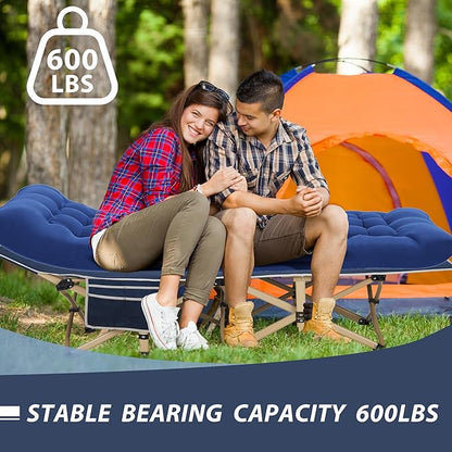 Folding Camping Cot for Sleeping, Portable Cots for Adults, Heavy Duty Cot Bed 550LBS(Max Load), Extra Wider Cots with Large Pocket for Outdoor, Office, Beach