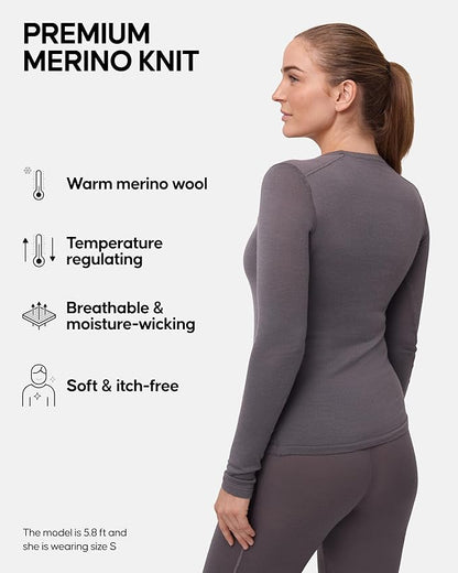 DANISH ENDURANCE Merino Wool Long Sleeve for Women, Thermal Vests for Women, Base Layer Underwear Tops, Winter Thermals