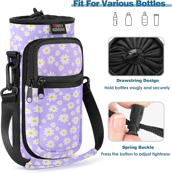 Nuovoware Water Bottle Carrier Bag,25oz/40oz/64oz Bottle Pouch Holder,Adjustable Shoulder Hand Strap 2 Pocket Sling Neoprene Sleeve Sports Accessories for Hiking Travelling Camping