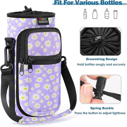 Nuovoware Water Bottle Carrier Bag,25oz/40oz/64oz Bottle Pouch Holder,Adjustable Shoulder Hand Strap 2 Pocket Sling Neoprene Sleeve Sports Accessories for Hiking Travelling Camping