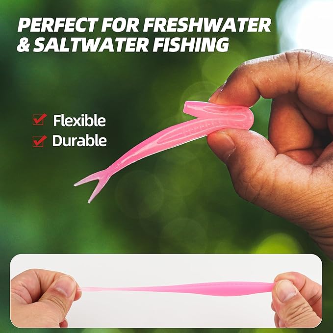 Forked Tail Soft Baits- Realistic Jerk Bait & Fluke Action Soft Lures for Bass, Trout & Crappie - Versatile Freshwater & Saltwater Fishing Bait (2.75"-5")
