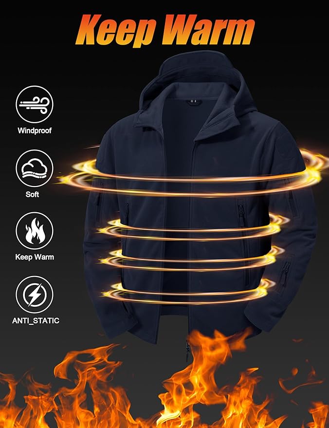 CRYSULLY Men's Military Tactical Sport Warm Fleece Hooded Outdoor Adventure Jacket Coats