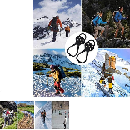 Walk Traction Cleats,Ice Cleats Anti Slip Crampons Rubber Spikes Ice Snow Grippers for Boots and Shoes for Winter Walking on Snow and Ice Climbing Hiking Mountaineering 2PCS for Man and Woman