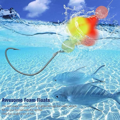 Dovesun 220/104/80/54/42/52pcs Fly Fishing Floats Bobbers Foam Pompano Rigs Surf Fishing Rig Floats Bright Color Round, Bullet, Cylindrical, Spin, Pill with Tackle Box