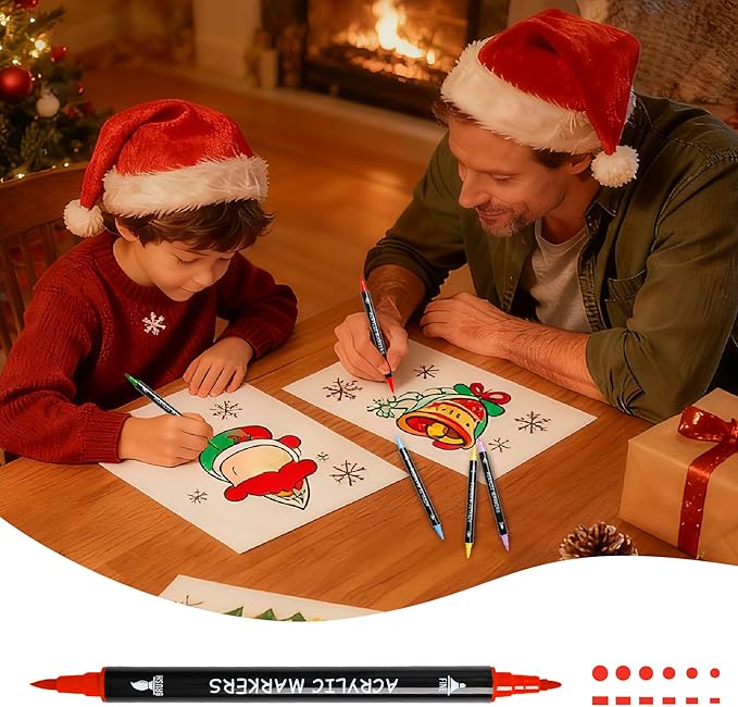 30 Colors Acrylic Paint Markers, Dual Tip Fine and Brush Tips for Detailed Art, Crafting, Rock Painting, Wood, Glass, Ceramic, and More