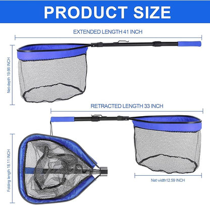Floating Fishing Net, Foldable for Easy Storage, Retractable, Ideal for Bass, Trout, Kayak & Boat Fishing, Easy Catch & Release