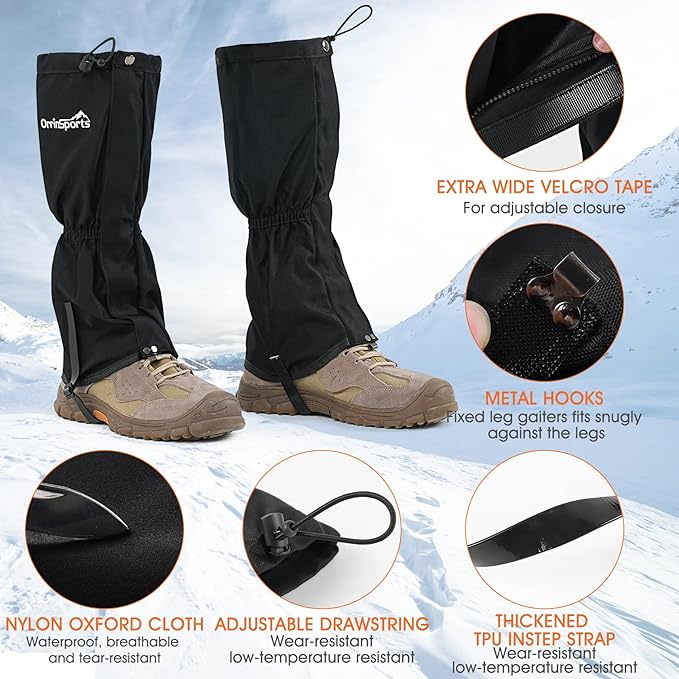 Waterproof Adjustable Leg Gaiters for Men and Women Snow Boot Gaiters for Hiking in Hunting Sand and Mud Mountain Climbing or Snowshoeing